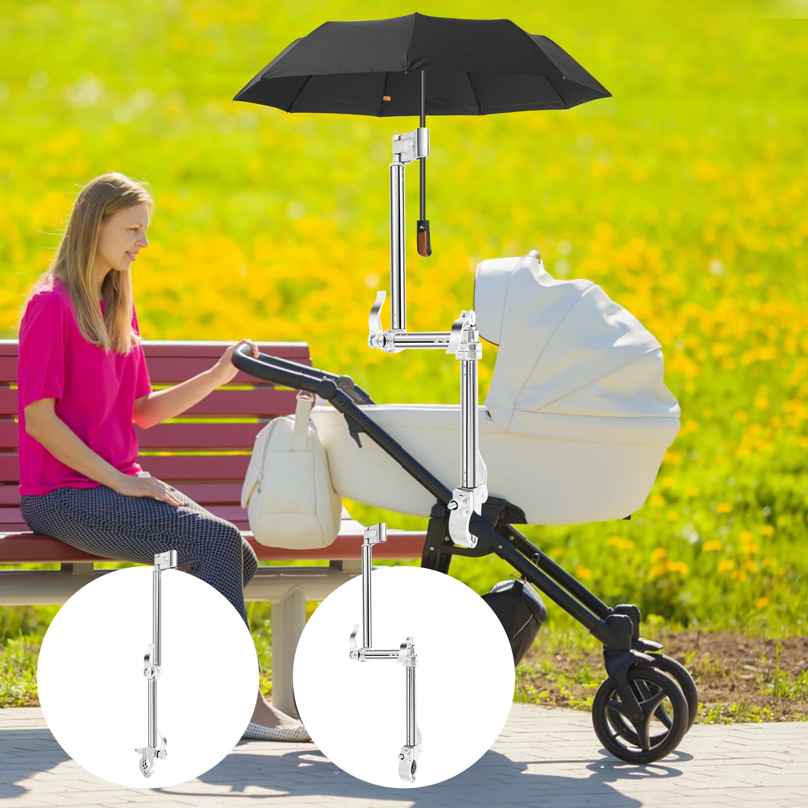 Golf Trolley Umbrella Holder Adjustable Black Umbrella Stand Attachment Cart Holder for Golf Push Cart Handle