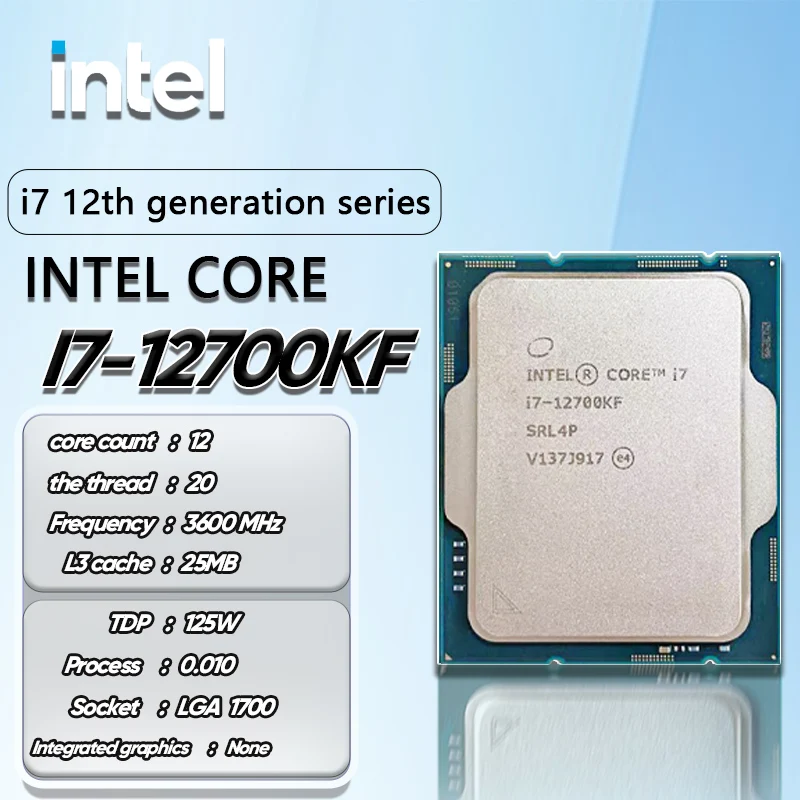 Intel Core i7 12700KF NEW i7 12700KF 3.6 GHz Twelve-Core Twenty-Thread CPU  10NM L3=25M 125W LGA 1700