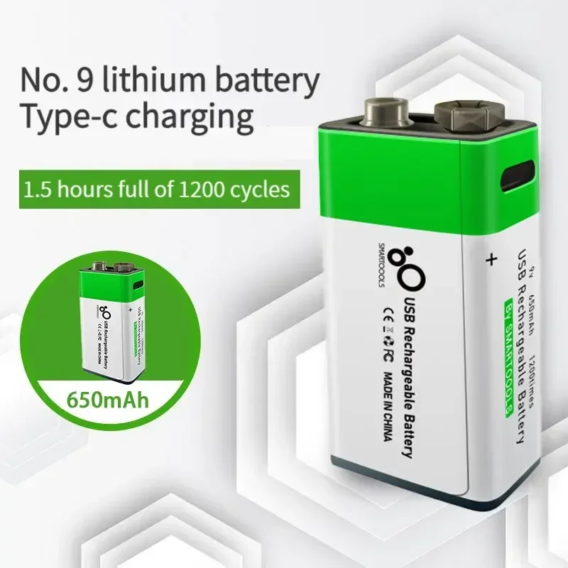 

9V 650mAh li-ion Rechargeable battery Micro USB Batteries9V lithium for Multimeter Microphone Toy Remote Control KTV use battery