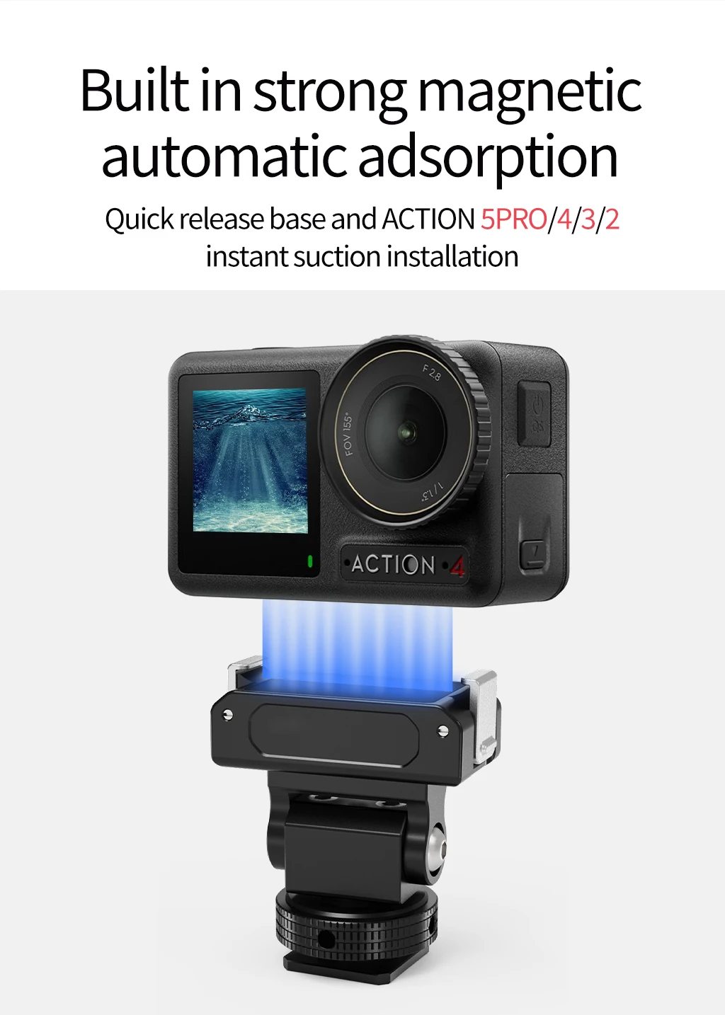 Magnetischer Kaltschuh-Adapter mit Schnellverschluss 360° ° Dämpfung einstellbar 1/4 Zoll für DJI Osmo Action 5Pro 4 3 2 Kamera-Fahrradlenkerhalterung – Detail 5