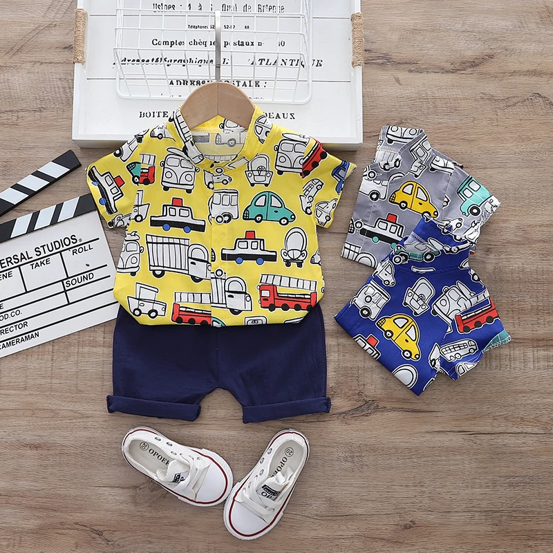 

JBB-BabyClothesToddlerBoy Clothes 0-5 Years Old Summer Short-Sleeved Shorts Suit Baby Printed Shirt Casual Shorts Two-Piece Suit