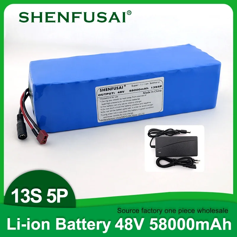 

SHENFUSAI 48V 58Ah Electric Bike 18650 Lithium Battery 13S5P 1000W Scooter Battery Pack Electric Bike Battery+54.6V 2A Charger