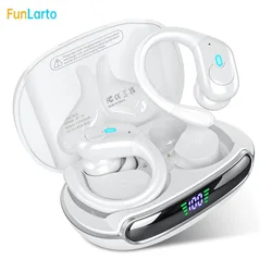 Waterproof Wireless Bluetooth Earphones with LED Display and Soft Earhooks - 60 Hours Playtime (WHITE)