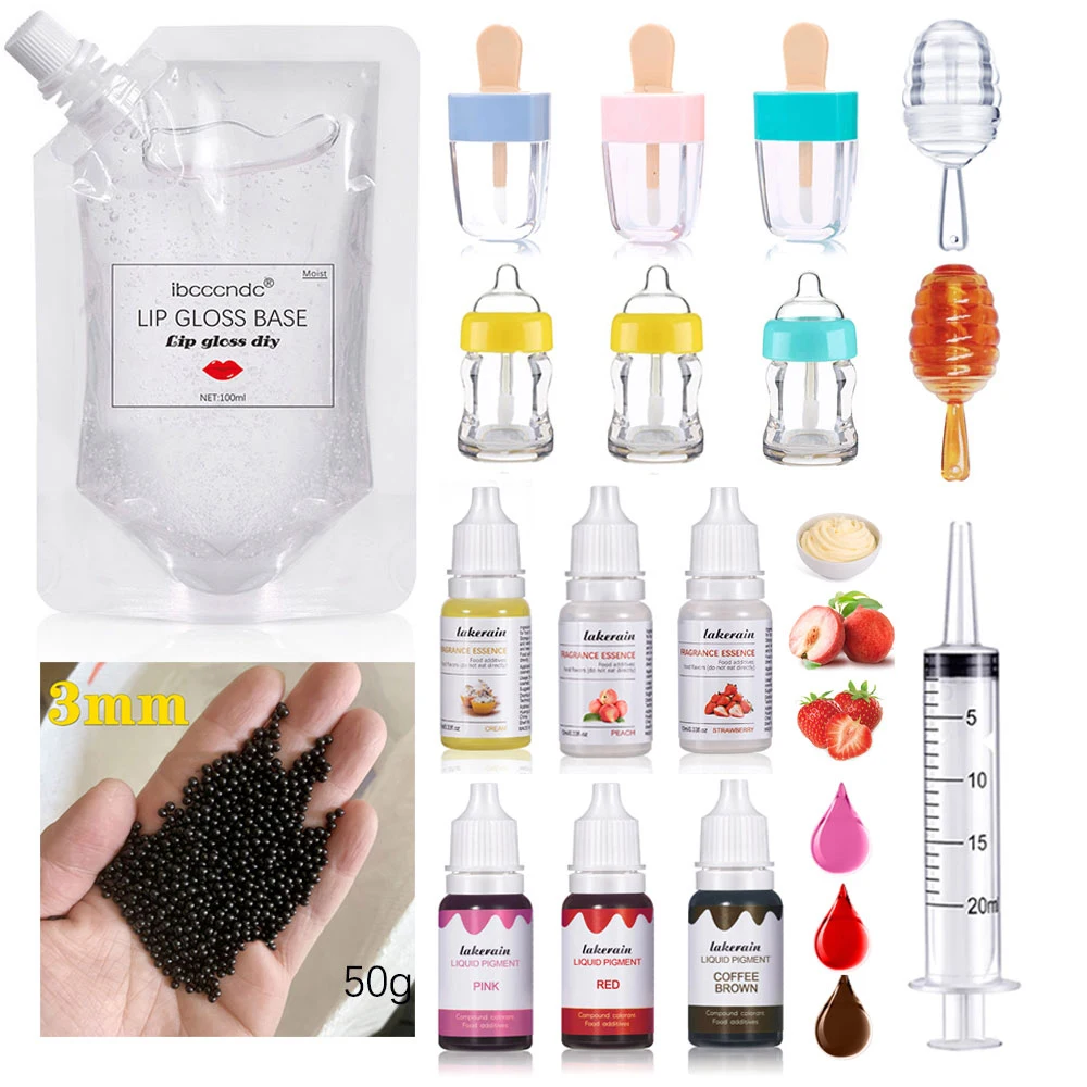 Lip Gloss Diy Boba Bubble Tea Moisturizing Lipgloss Making Material Kit Container Lip Gloss Tubes Flavoring Oil Liquid Pigment