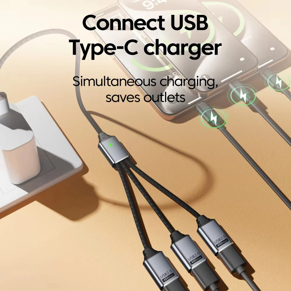 NNBILI 3 In 1 USB A/Type C Splitter HUB Expansion Cable Multi Port Expander Charger Adapter OTG Charging For Phone Table_voghion.com