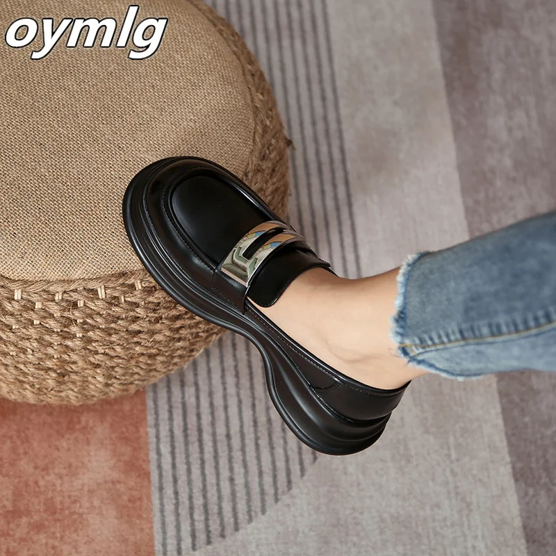 2023 New Thick Sole Matsuke Small Leather Shoes Women's College Style One Step Thick Heel Versatile Lefu Shoes Casual Shoes