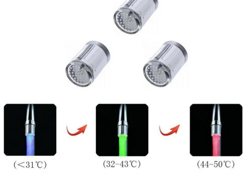 Description Picture 6 of itemLED Water Faucet Stream Light Kitchen Bathroom Shower Tap Faucet Nozzle Head 7 Color Change Temperature Sensor Light Faucet Led