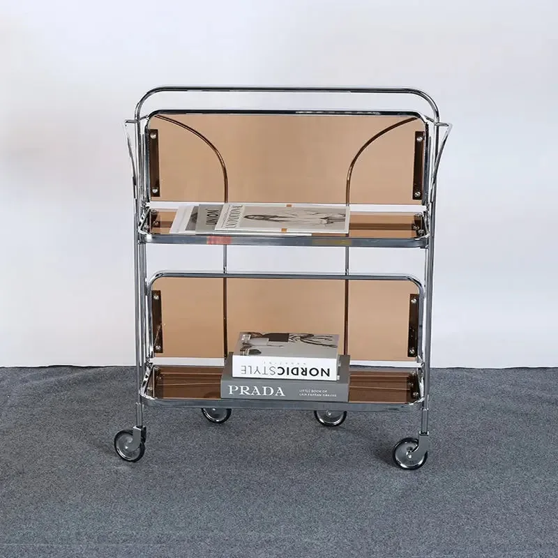 Carrello Da Cucina Di Lusso Scaffalature In Vetro Mobili Nordici Mobili Multistrato Scaffale Torage Rack Edside Cabinet In Acciaio Inossidabile