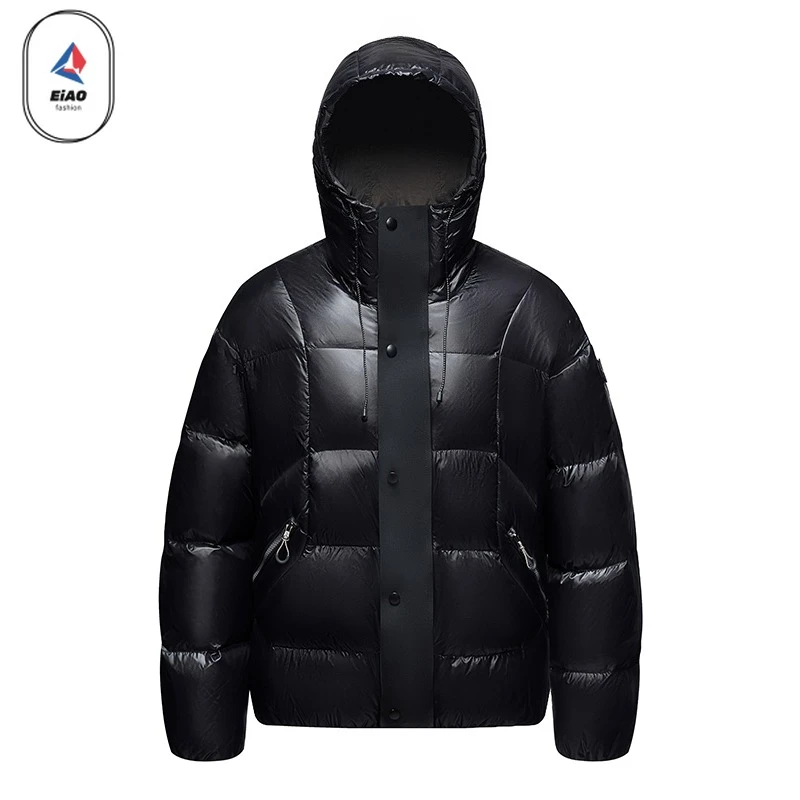 EIAO Winter Short Down Jacket Men Women 2025 Designer White Duck Down Fluffy Warm Jacket Hiking Ski Windproof Puffer Hooded Coat