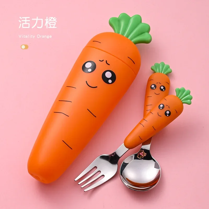 Cartoon Carrot Spoon Baby Feeding Utensils Child Cutlery Set Cute Kid Fork Spoon Kitchen Gadgets Tableware Fork Teaspoon 3PCS