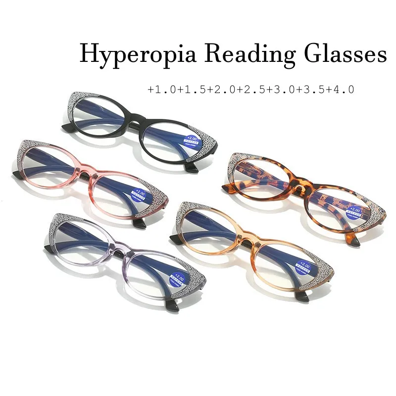 

Women's New Cat Eye Reading Glasses Trendy Diamond Design Far Sight Presbyopia Unisex Luxury Fashion Diopter Eyewear Degrees
