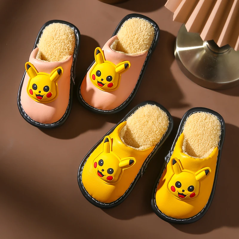

Pokemon Pikachu Animation Peripheral Kawaii Cute Cartoon Winter Warm Slippers Creative Children Cotton Slippers Gift Wholesale