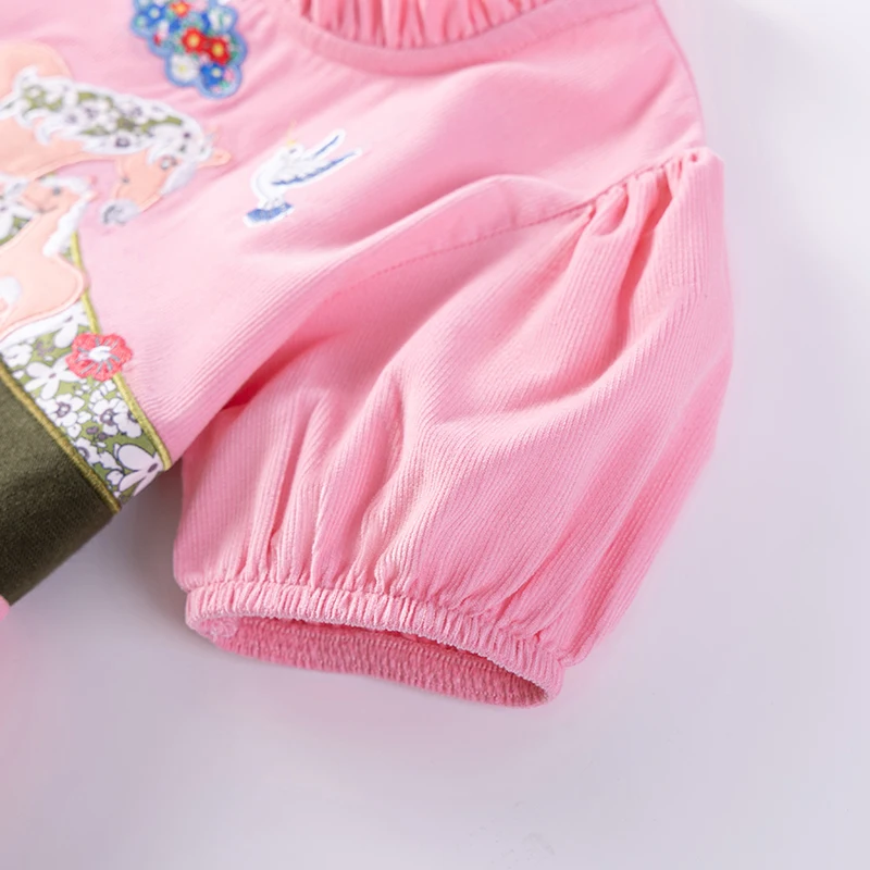 Little maven Summer Children's Clothing Baby Girl Cartoon Unicorns Embroidered Princess Dresses Kids Clothes Corduroy Pink Dress