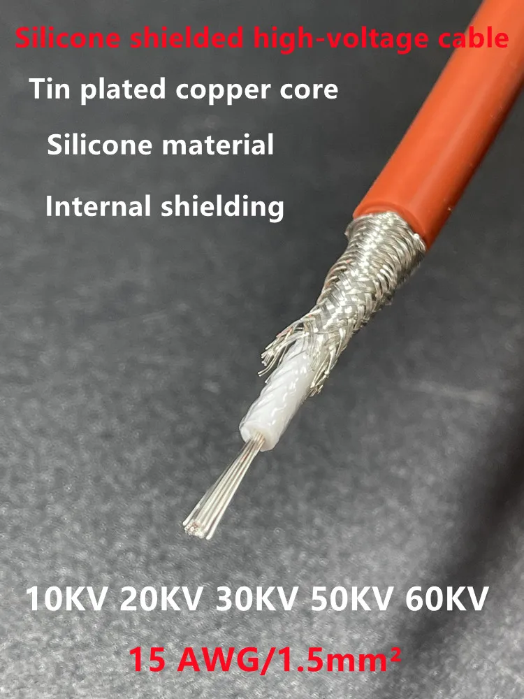 Cabo de Alta Tensão de Silicone Gyxzv Fio de Teste Blindado ac dc 20 30 50 100kv m 1.5 mm ² 15 Awg