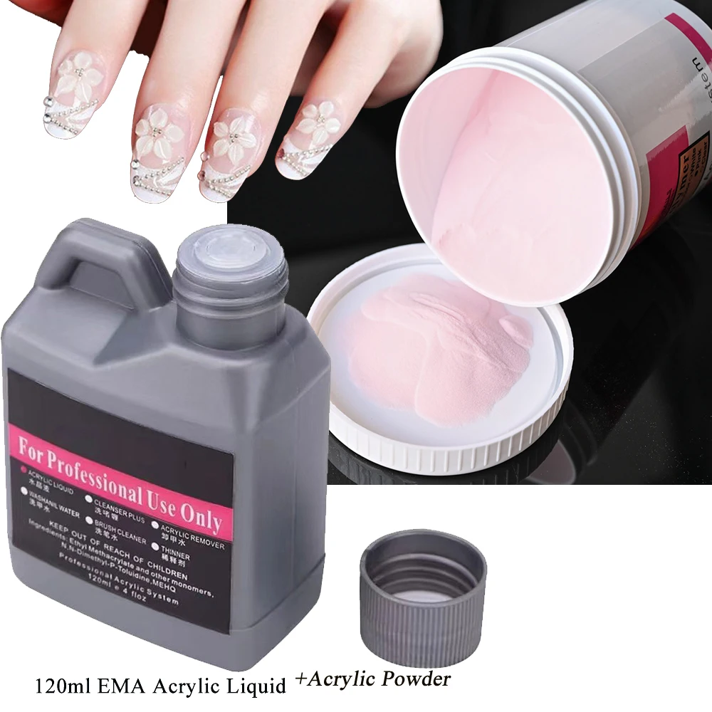 120ml EMA Polymer Acrylic Liquid&Powder Pink Nail Builder/Dipping/Carving Acrylic Powder For Nails TIPS Builder Extended Powders 2