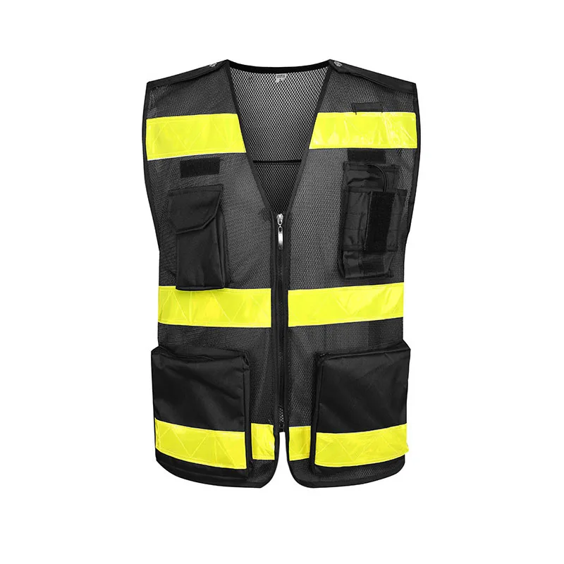 Reflective Safety Vest High Visibility Zippered Work Clothes Fishing Net Multi-Pocket Traffic Construction Night Safety Clothing
