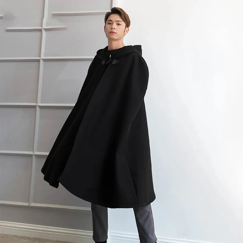 Hooded cloak coat long paragraph over the knee Japan and South Korea fashion retro sleeveless autumn winter tide male wizard