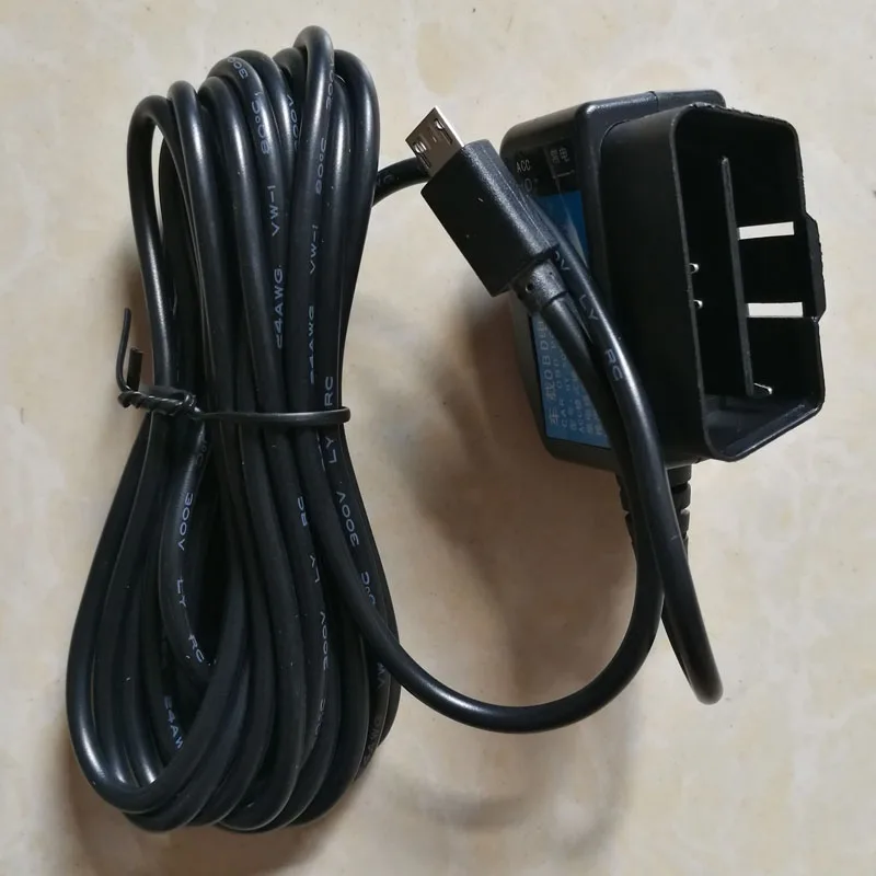 Universal Car Recorder OBD Parking Monitor Power Cord with Type-C and Micro USB Chargers (12V-40V Input to 5V/3A Output)