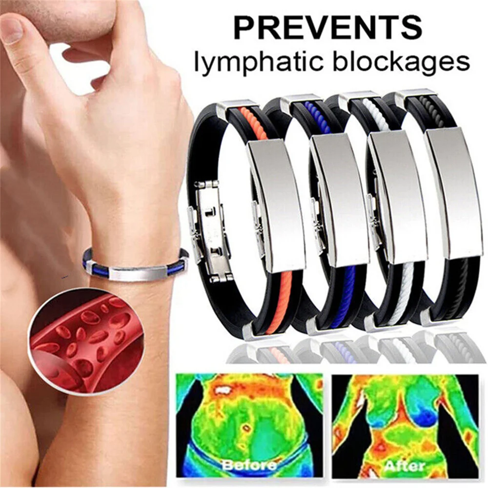 Titanium Steel Detox Lymphunclog Wristband Men Silicone Bracelets For