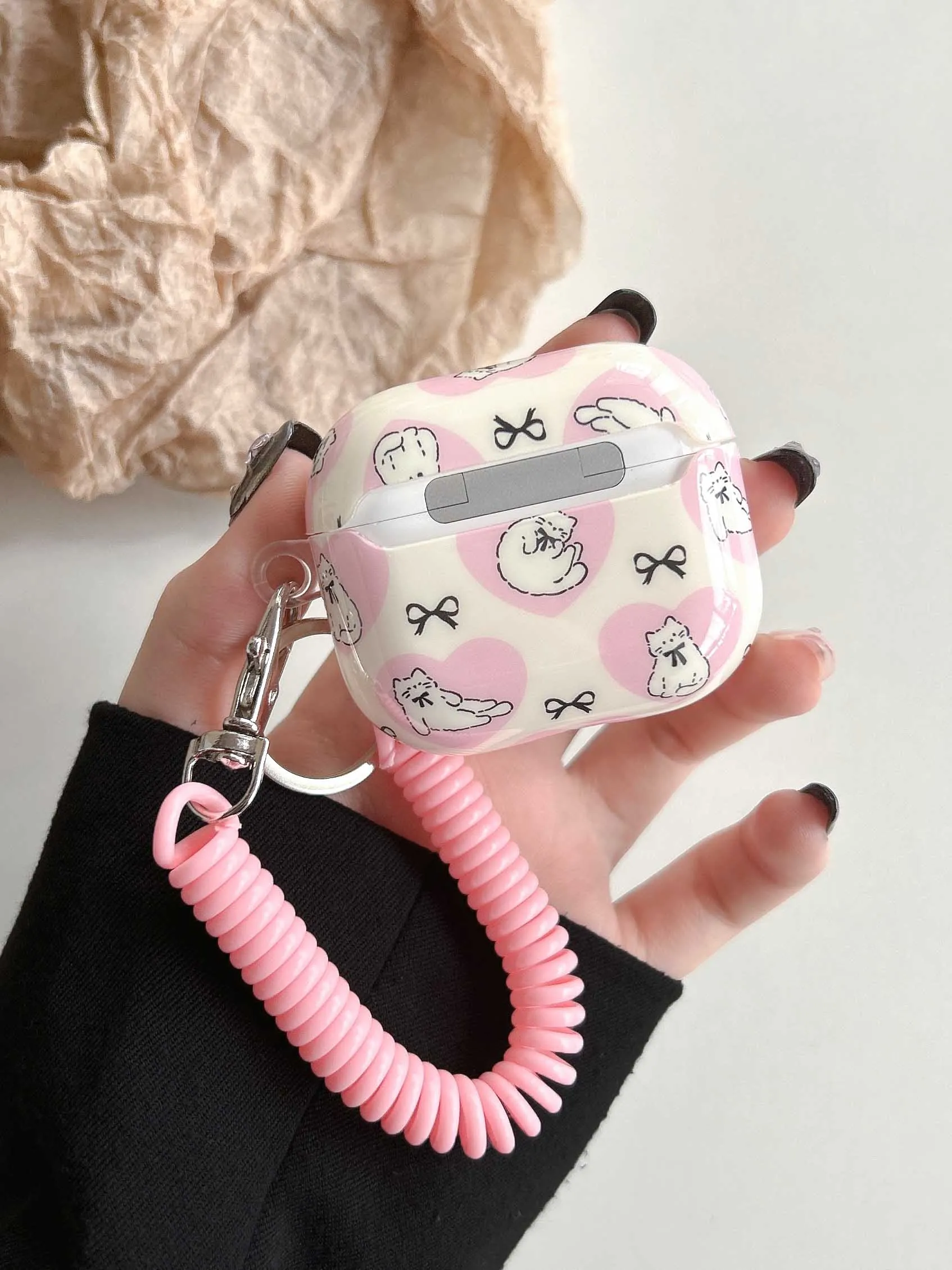 Cat Heart Pink Chain Earphone Case For Airpods