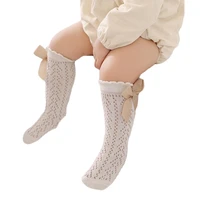 0-3Years Baby Girl Long Socks Princess Solid Color Cute Bowknot Spring Fall Thin Mesh Over-The-Knee Socks 3