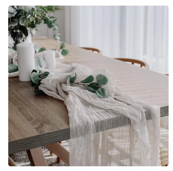 Gaas Tafelloper Semi-Doorschijnende Kreuk Tafelloper Boho Rustieke Decoraties Voor Bruiloftsreceptie Bruidsdouche Vakantiefeest