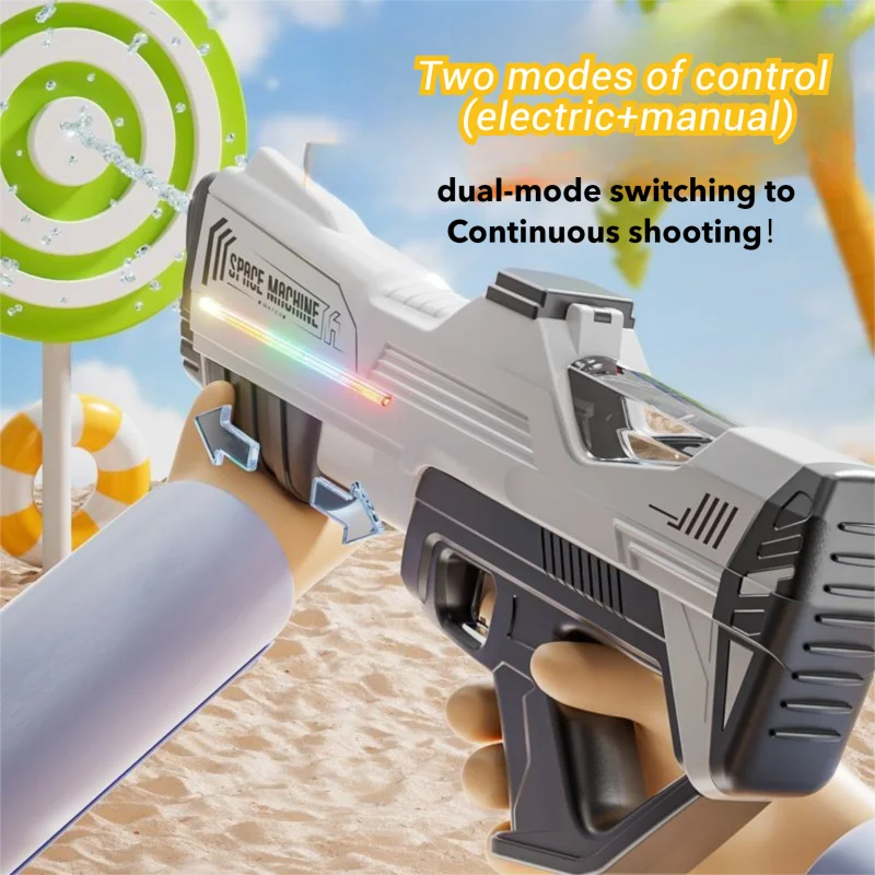 전기 및 수동 2in1 물총 장난감 LED 강력한 자동 물 흡수 물 권총 블래스터 풀 어린이를위한 야외 장난감