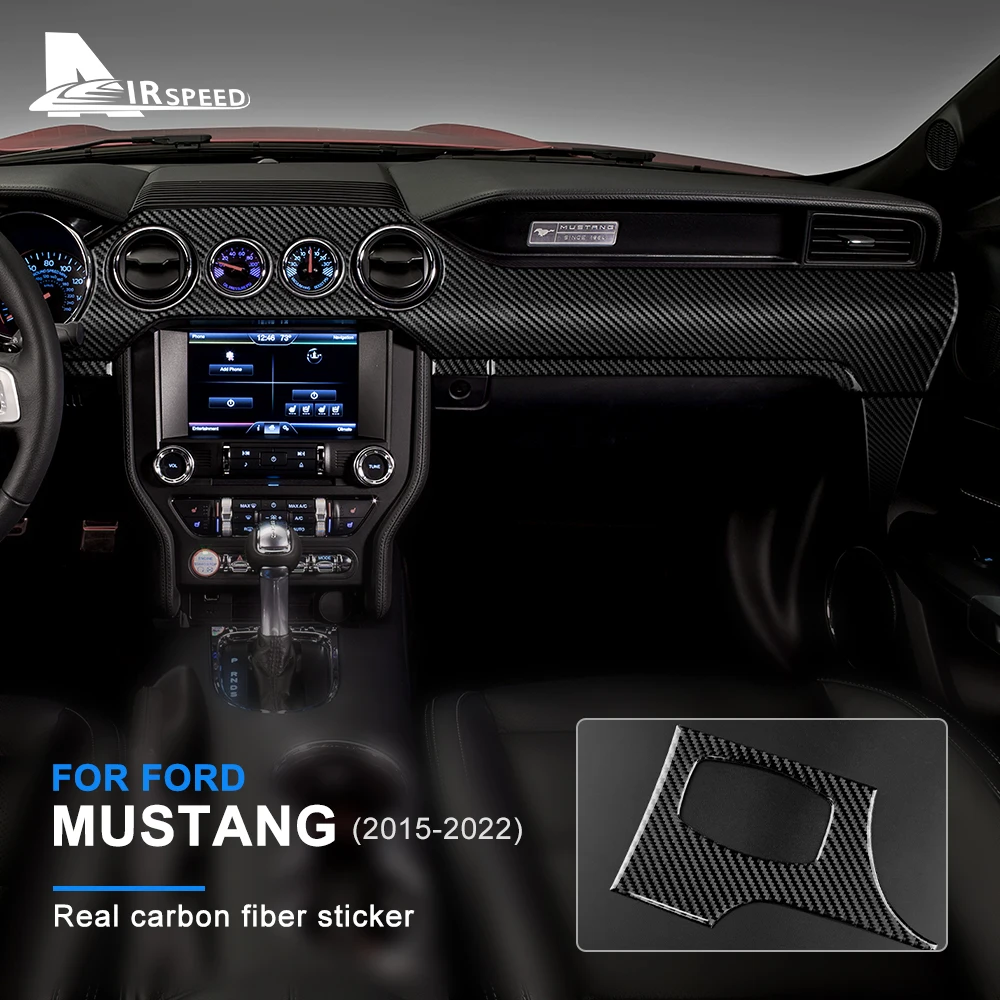 

Sticker For Ford Mustang 2015 2016 2017 2018 2019 2020 2021 2022 Real Carbon Fiber Car Dashboard Panel Interior Trim RHD LHD