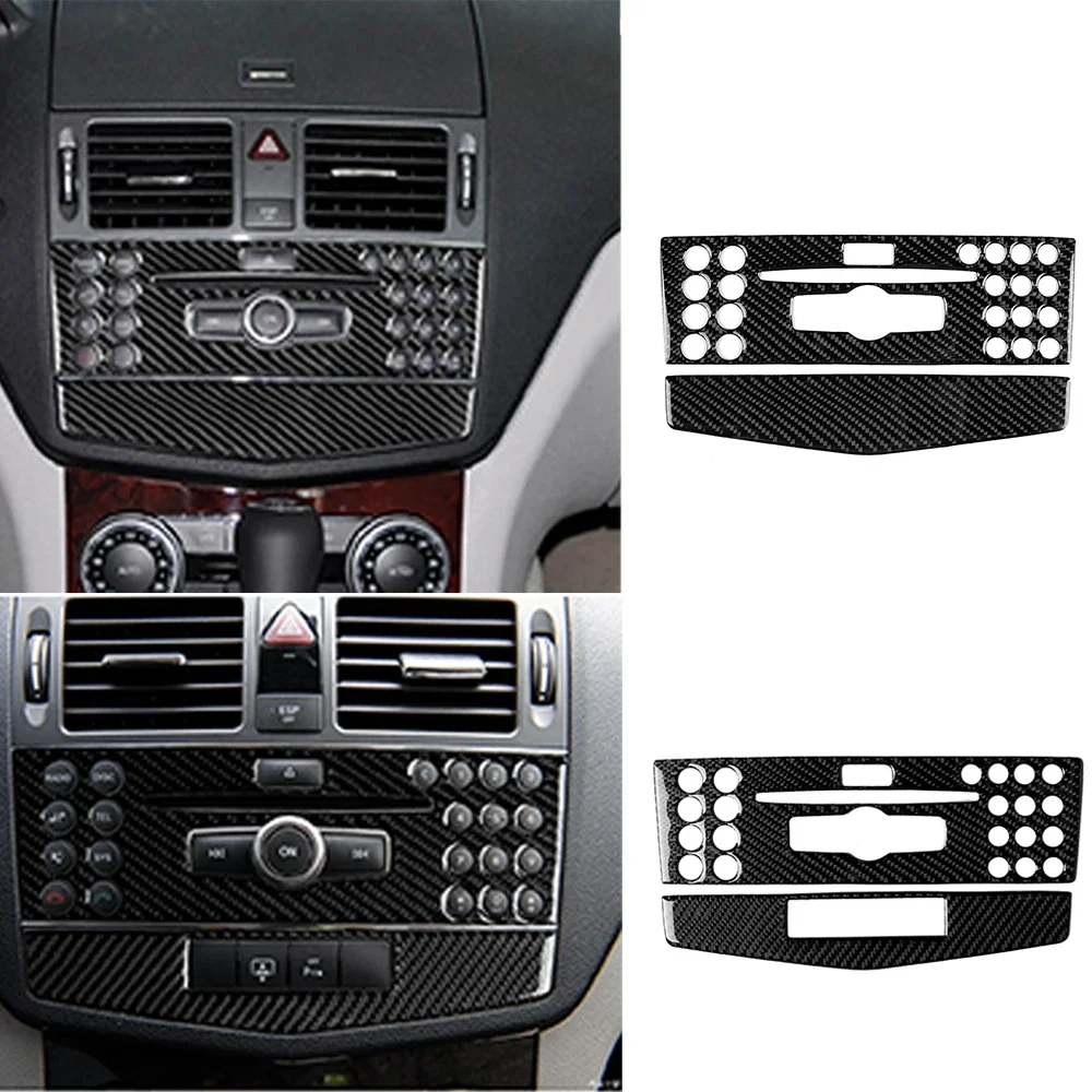 

2pcs Car Carbon Fiber Console CD Adjustment Frame Panel Cover Trim Fit For Mercedes Benz C-Class W204 2007 2008 2009 2010