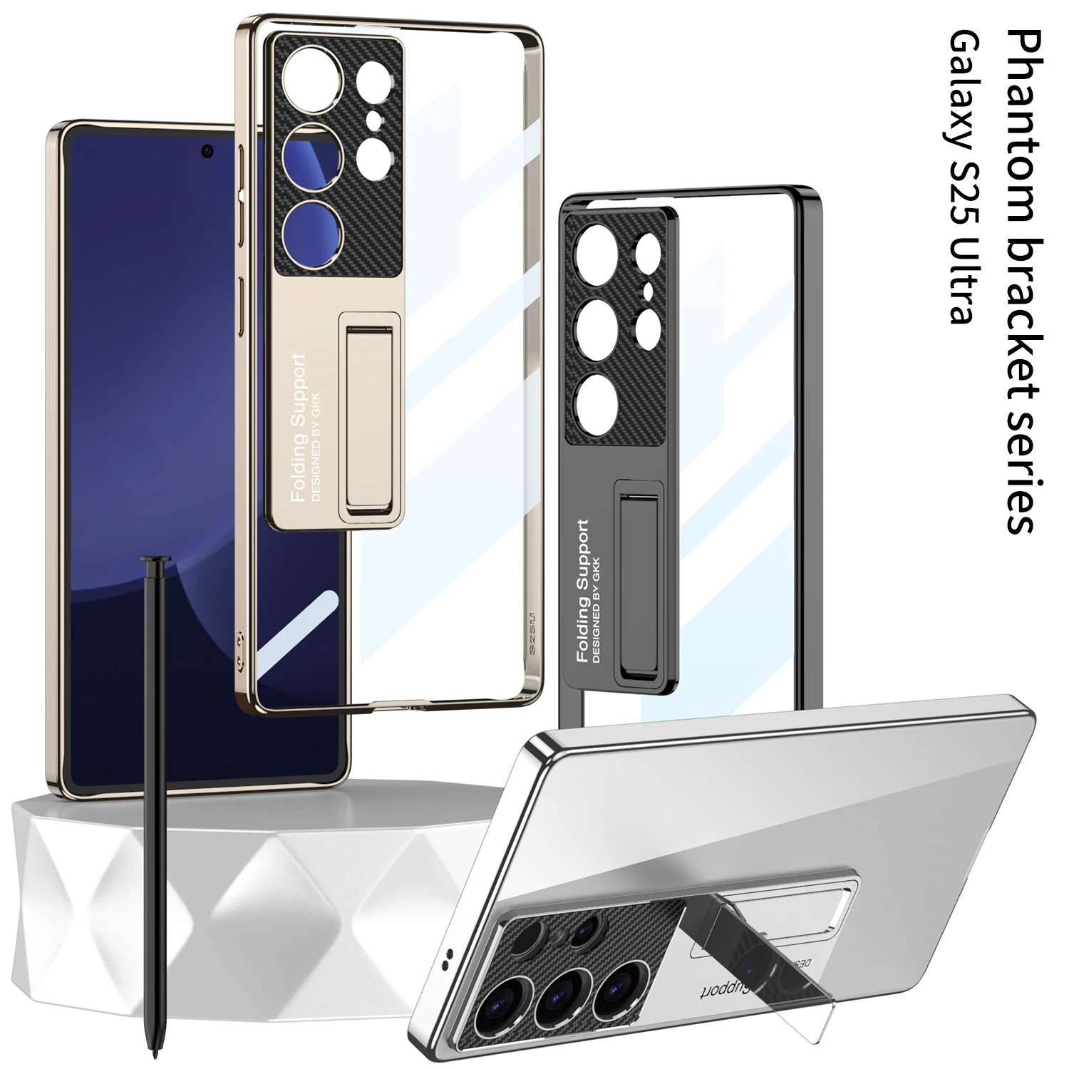 Luxury Plating Holder Case For Samsung Galaxy S25 Ultra Transparent Camera Protective Hard Stand Cover for Galaxy S25 Ultra Case 2