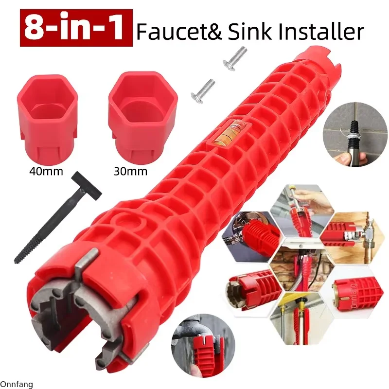 8-in-1 Plum Wrench: Rutschfester Küchenarmatur-Reparaturschlüssel, Badezimmerarmatur-Montageschlüssel, Sanitär-Installationswerkzeug