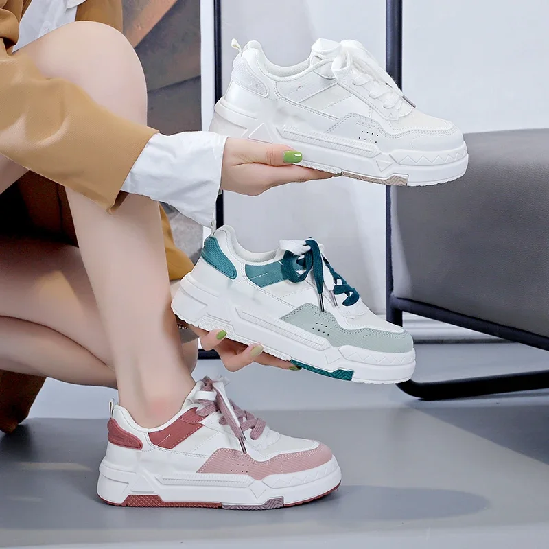 

Women's Casual Sports Shoes 2024 Spring Autumn Round Toe High Top Versatile Casual Shoes Thick White Sports Board Shoes sneakers