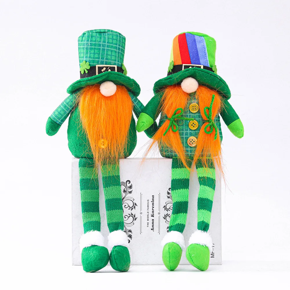 

Long Leg Doll Decoration Faceless Old Man Plush Stuffed Lucky Ornaments Irish Day Gift, Green Hat