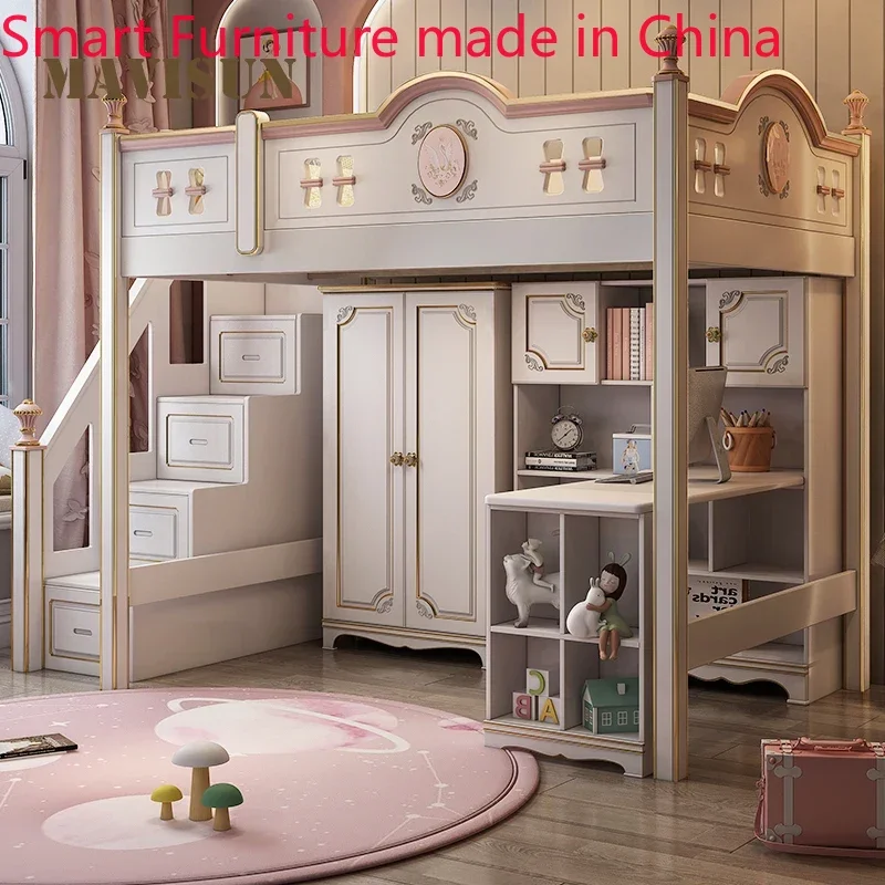 French Children\'s Bed Noble American Solid Wood Staggered Bunk High And Low Kids child bedroom furniture Girl Child