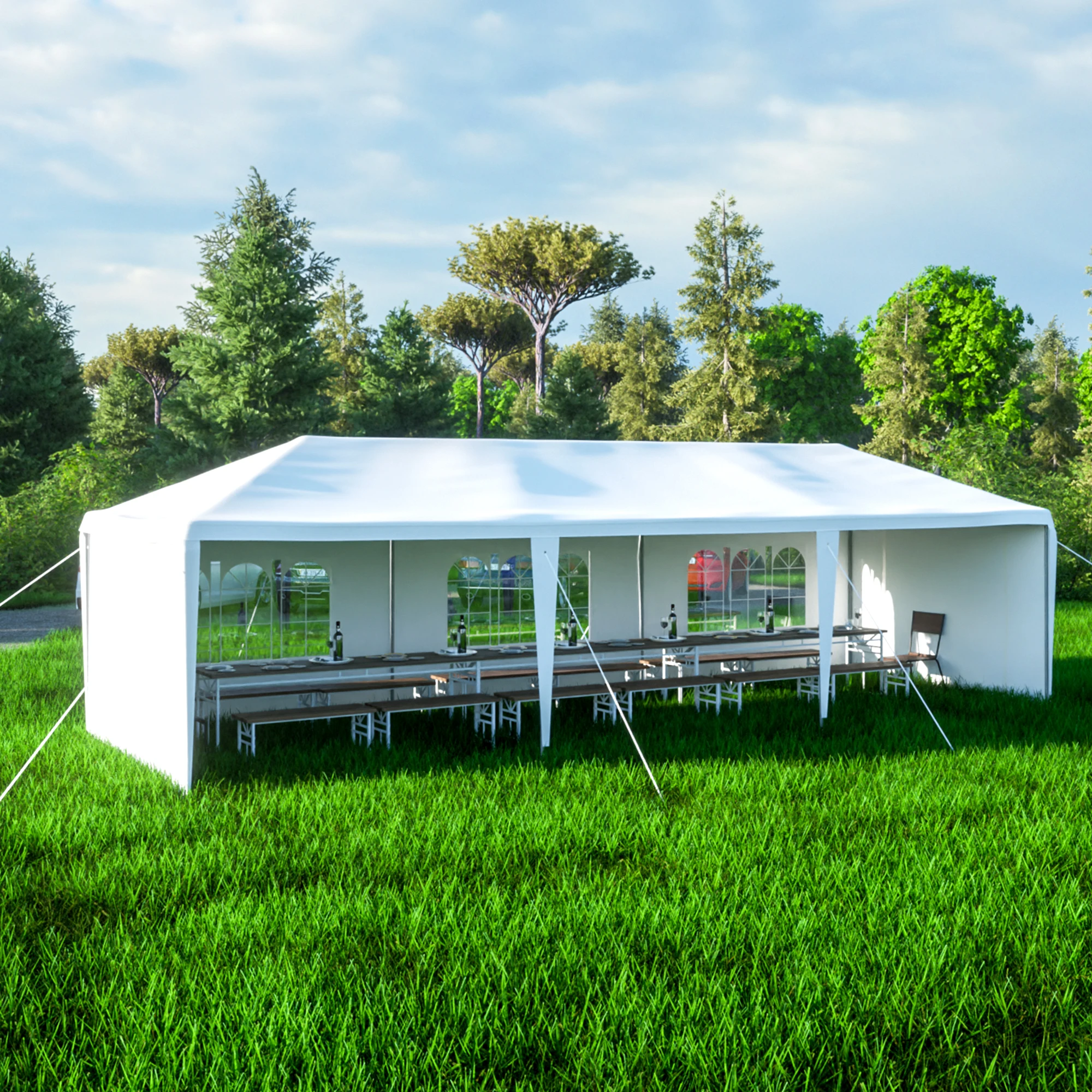 

[Flash Sale]10 x 30 FT Garden Party Event Tent for Gatheration Outdoor Gazebo Capony with 5/8 Sidewalls White[US-Stock]