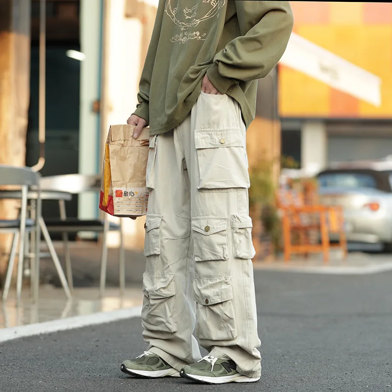 Street Popular Multi-pocket Overalls Harajuku Style Loose Casual Pants Retro Slacks Trousers Men Women Wide Leg Pants