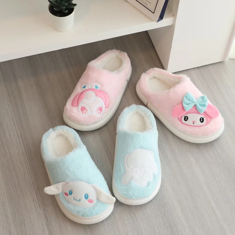 Sanrio Kulomi Cute Sweet Warm Home Women's Shoes Melody Cartoon Versatile Plush Bag Toes Platform Cotton Slippers 2
