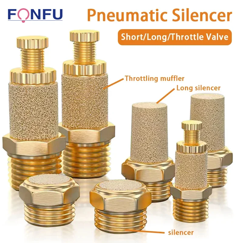 Pneumatic Exhaust Muffler Silencer M5 1/8 1/4 3/8 1/2 3/4 BSP Male Thread For Air Noise Brass Adjustable Long Short BSL SLM SLL