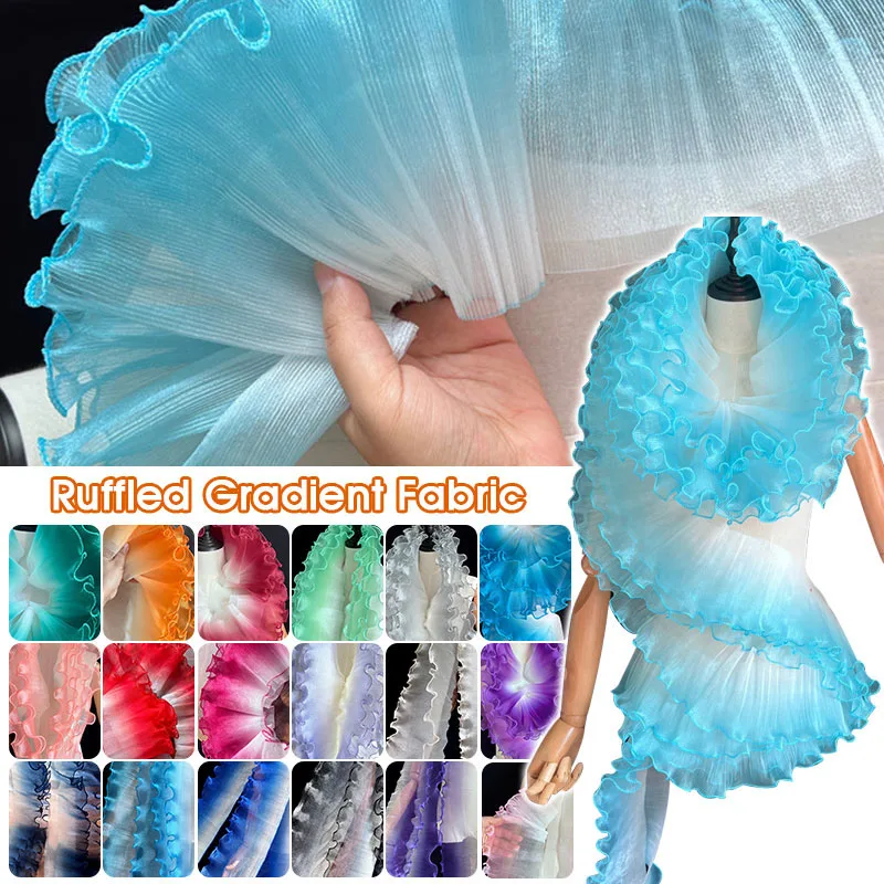 Plissierter Organza-Stoff mit Farbverlauf, Rüschen, 3D-Plissee-Organza-Stoff, DIY-Röcke, Hochzeitskleid (gerade Messlänge, 5 Yards) – Detail 1