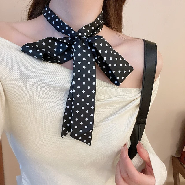 Colliers longs à pois noirs et blancs pour femmes et filles, ruban fin et doux, chaîne de cou, accessoires pour robe de soirée formelle 1