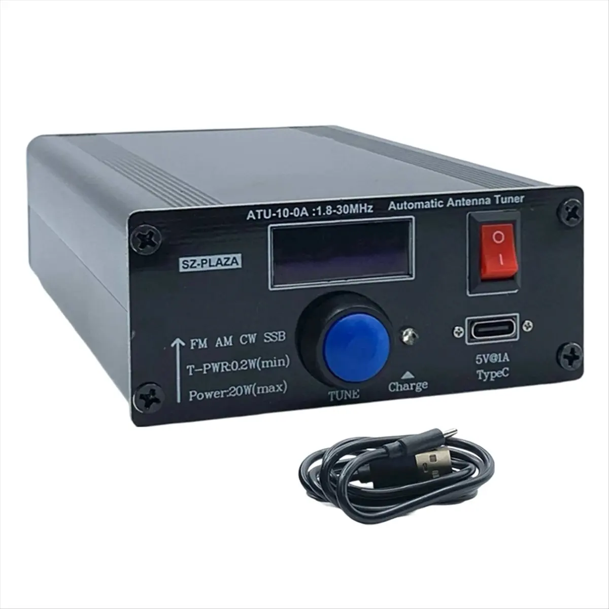 A73T ATU-10-0A 단파 자동 안테나 튜너 20W 1.8-30MHz 단파 전력계(타입-C 케이블 포함) 신호 수신 부품