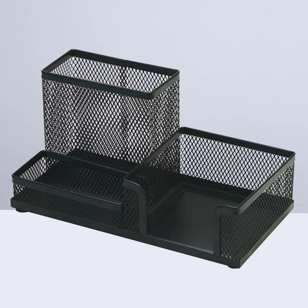 Metal Mesh Desk Organizer Table Container Pen Holder Storage Case Office Supplies (Black)