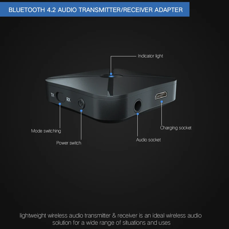 Bluetooth 4.2 Receiver Transmitter 2 IN 1 Wireless Audio Adapter With 3.5MM AUX Jack RCA Stereo For Home TV MP3 PC Speaker