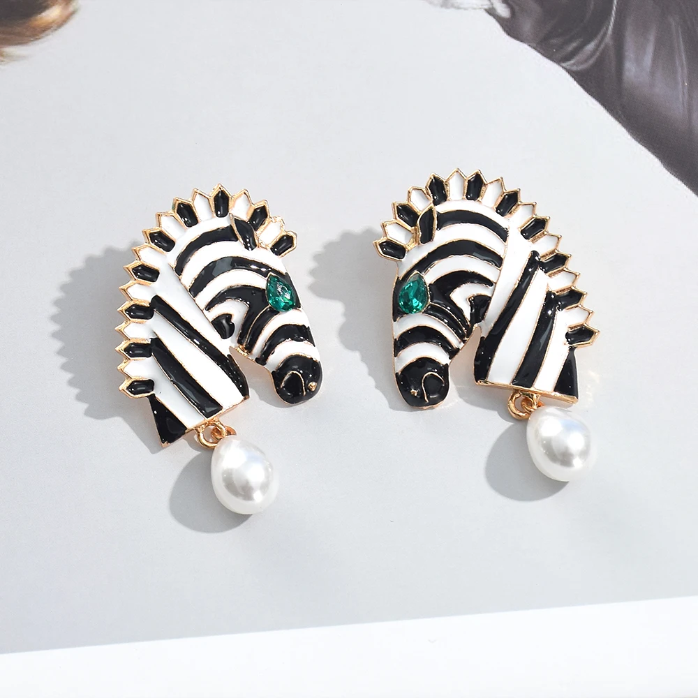Fashion Trend Metal Earrings Statement Zebra Animal Drop earrings Women's Jewelry Accessories dangle earrings drop earrings animal earrings long earrings