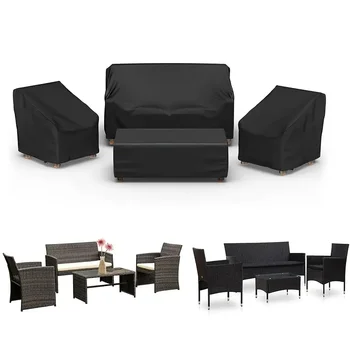 Set di 4 Coperture per Mobili da Esterno Include una Copertura per Divano da Esterno, Due Coperture per Sedie e una Copertura per Tavolino da Caffè
