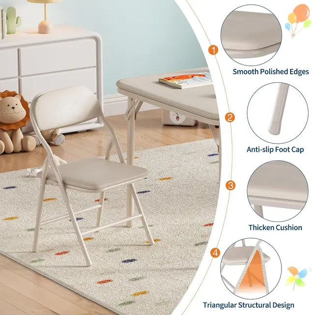 Garvee Kids Table and 2 Chairs Foldable Set, Space-Saving Children's Desk with Chairs for Playing, Drawing & Homework, for Kids Ages 3 and Up, White