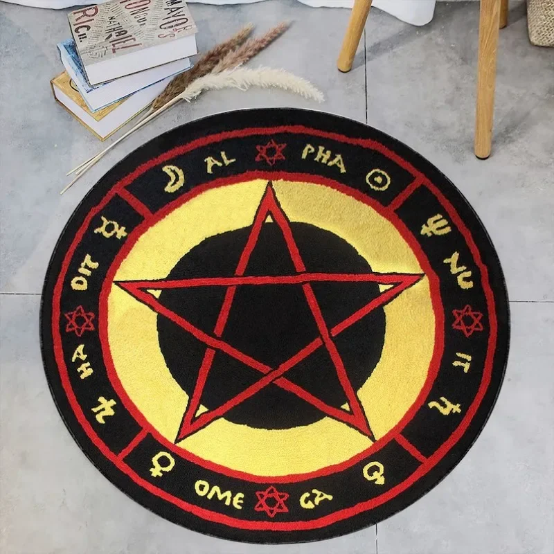 The Love Witch Patterned Round Rug Astrology Rug Movie Decor Red Pentagram Zombie Satan Red Voodoo Pentagram Circle floor mat