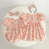 Summer Kids Baby Girls Short Sleeve Sisters Printing Dress Infant Rompers Baby Girls Sweet Princess Children Clothes Dress 2