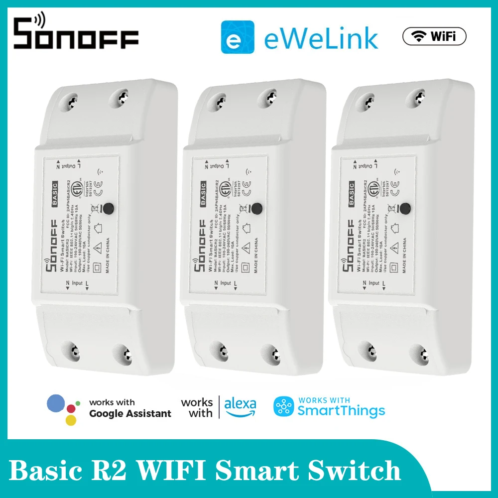 

Sonoff Basic R2 Wifi DIY interruptor Smart Switch Remote Controller Smart Home eWeLink APP Control Work with Alexa Google Home