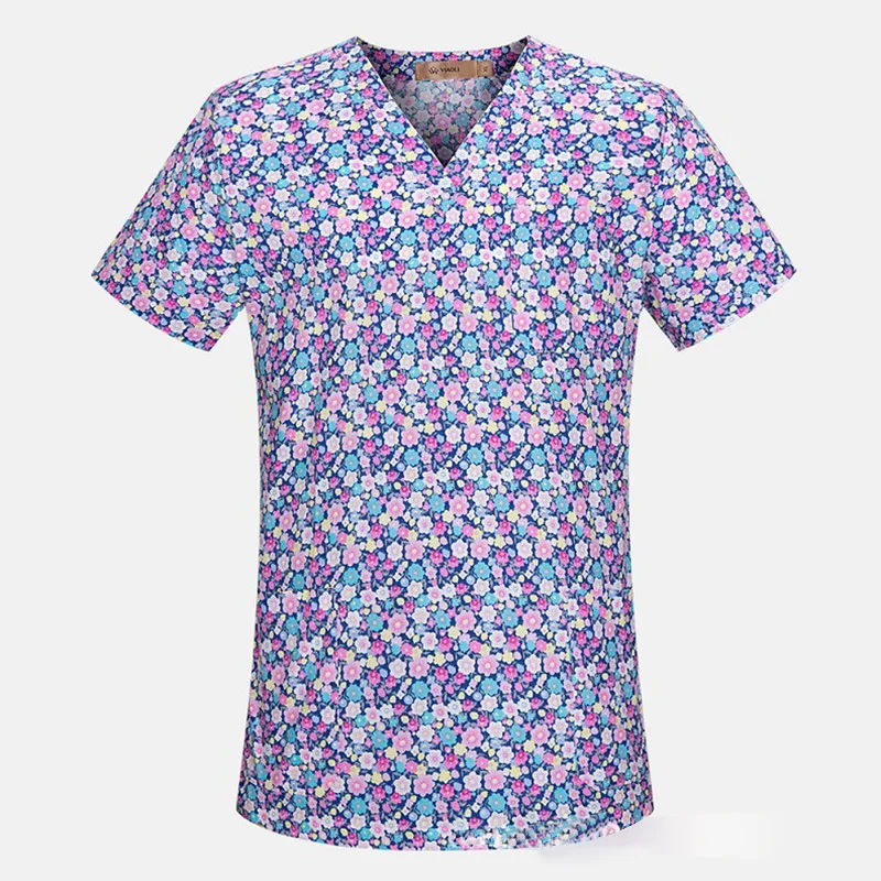 Nurse Scrubs Top Nurse Uniform Suits Nurse Uniform Dress Working Uniform Blouse Stretch Quick-drying Cartoon Print Nurse Uniform for Women V-neck Short-sleeved T-shirt Top Surgical Gown Overalls for Men